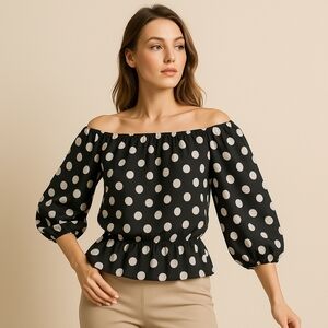 💙 Vince Camuto Sheer Polkadot Peplum Blouse Size XL